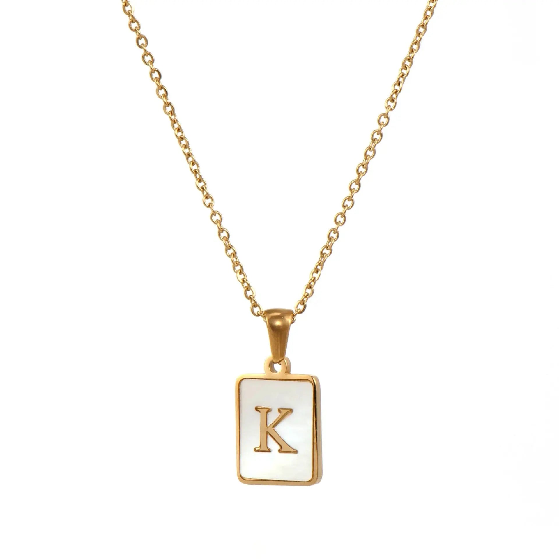 18K Golden Chain Necklaces Male Square Natural Shell Initial Letters Pendant Stainless Steel Jewelry nowadaysfashion