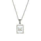 18K Golden Chain Necklaces Male Square Natural Shell Initial Letters Pendant Stainless Steel Jewelry nowadaysfashion