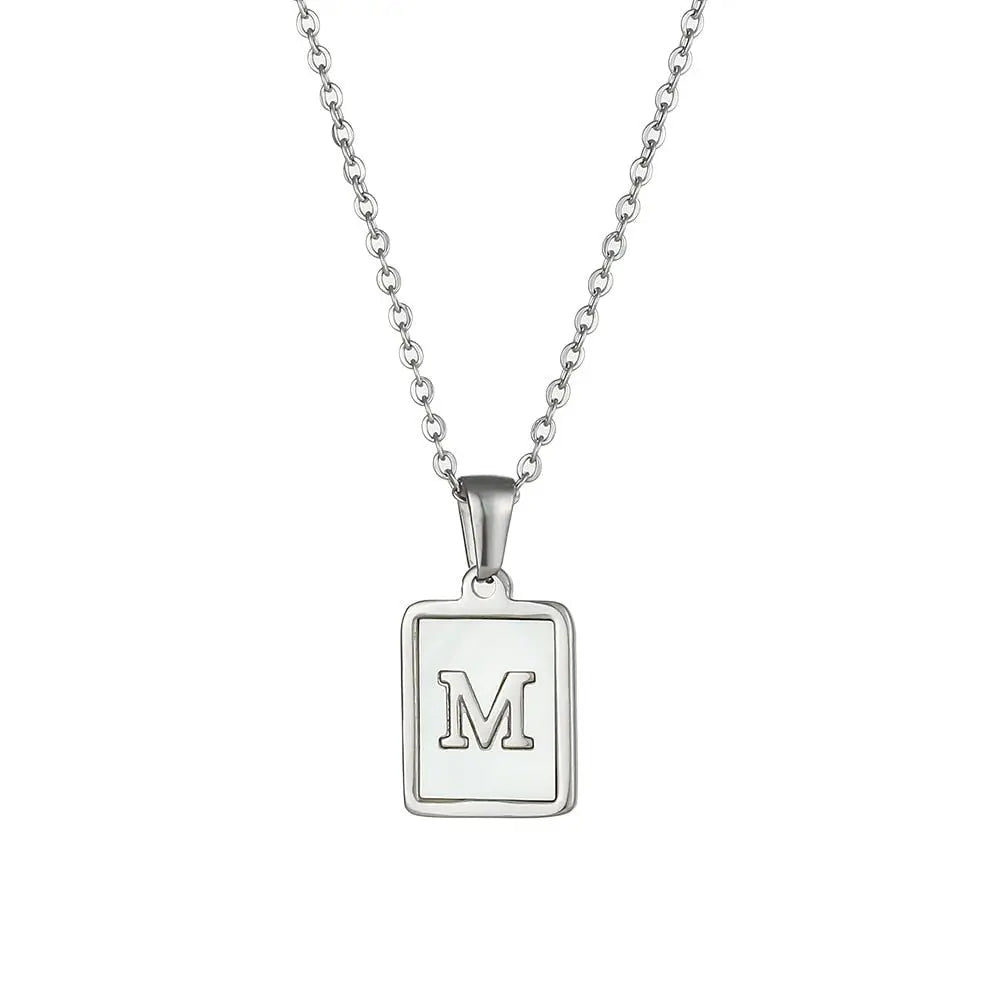 18K Golden Chain Necklaces Male Square Natural Shell Initial Letters Pendant Stainless Steel Jewelry - Blade & Thread