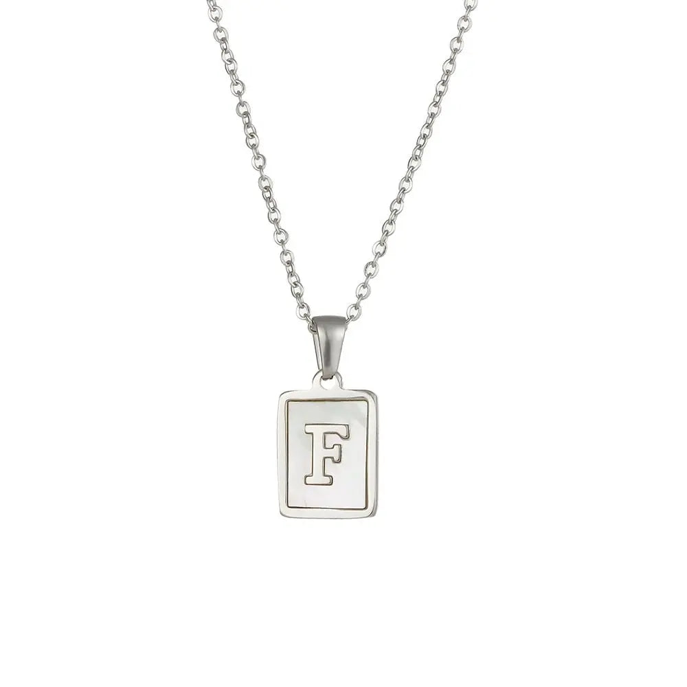 18K Golden Chain Necklaces Male Square Natural Shell Initial Letters Pendant Stainless Steel Jewelry - Blade & Thread