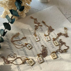18K Golden Chain Necklaces Male Square Natural Shell Initial Letters Pendant Stainless Steel Jewelry nowadaysfashion