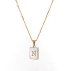 18K Golden Chain Necklaces Male Square Natural Shell Initial Letters Pendant Stainless Steel Jewelry nowadaysfashion