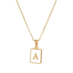 18K Golden Chain Necklaces Male Square Natural Shell Initial Letters Pendant Stainless Steel Jewelry nowadaysfashion