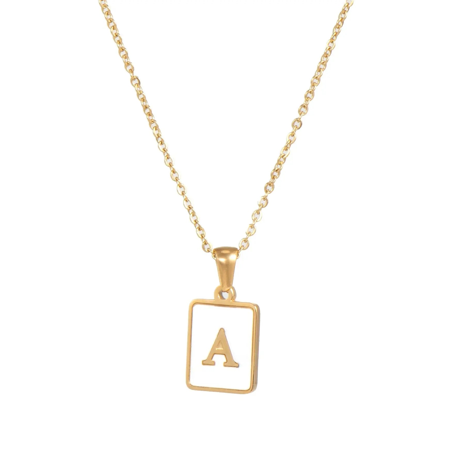 18K Golden Chain Necklaces Male Square Natural Shell Initial Letters Pendant Stainless Steel Jewelry nowadaysfashion