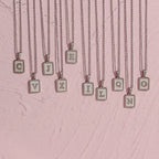 18K Golden Chain Necklaces Male Square Natural Shell Initial Letters Pendant Stainless Steel Jewelry nowadaysfashion
