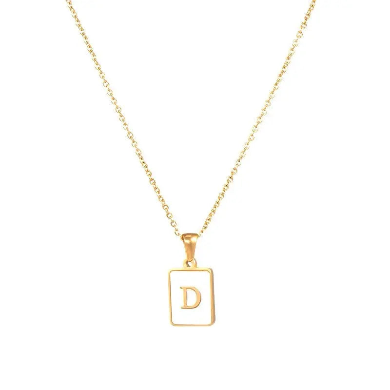 18K Golden Chain Necklaces Male Square Natural Shell Initial Letters Pendant Stainless Steel Jewelry - Blade & Thread
