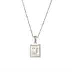 18K Golden Chain Necklaces Male Square Natural Shell Initial Letters Pendant Stainless Steel Jewelry nowadaysfashion