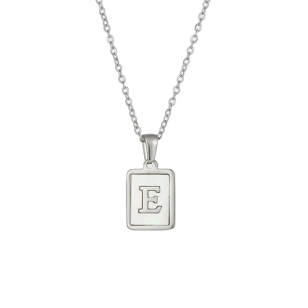 18K Golden Chain Necklaces Male Square Natural Shell Initial Letters Pendant Stainless Steel Jewelry nowadaysfashion