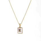 18K Golden Chain Necklaces Male Square Natural Shell Initial Letters Pendant Stainless Steel Jewelry nowadaysfashion