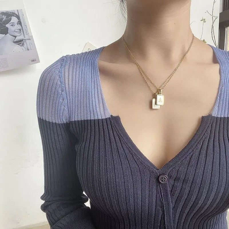 18K Golden Chain Necklaces Male Square Natural Shell Initial Letters Pendant Stainless Steel Jewelry - Blade & Thread