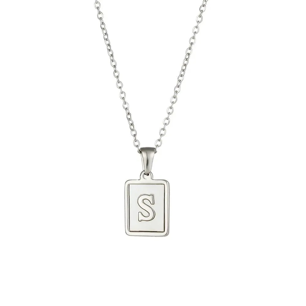 18K Golden Chain Necklaces Male Square Natural Shell Initial Letters Pendant Stainless Steel Jewelry - Blade & Thread