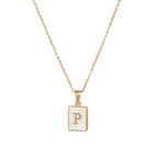 18K Golden Chain Necklaces Male Square Natural Shell Initial Letters Pendant Stainless Steel Jewelry nowadaysfashion