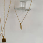 18K Golden Chain Necklaces Male Square Natural Shell Initial Letters Pendant Stainless Steel Jewelry nowadaysfashion