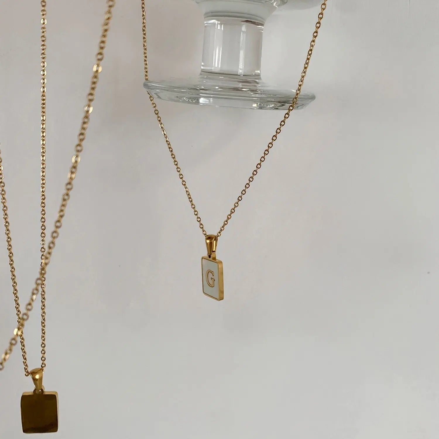 18K Golden Chain Necklaces Male Square Natural Shell Initial Letters Pendant Stainless Steel Jewelry - Blade & Thread
