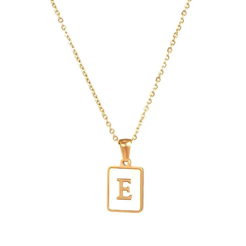 18K Golden Chain Necklaces Male Square Natural Shell Initial Letters Pendant Stainless Steel Jewelry - Blade & Thread