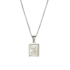 18K Golden Chain Necklaces Male Square Natural Shell Initial Letters Pendant Stainless Steel Jewelry nowadaysfashion