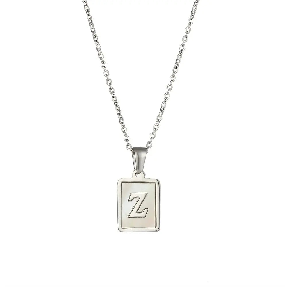 18K Golden Chain Necklaces Male Square Natural Shell Initial Letters Pendant Stainless Steel Jewelry nowadaysfashion