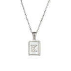 18K Golden Chain Necklaces Male Square Natural Shell Initial Letters Pendant Stainless Steel Jewelry nowadaysfashion