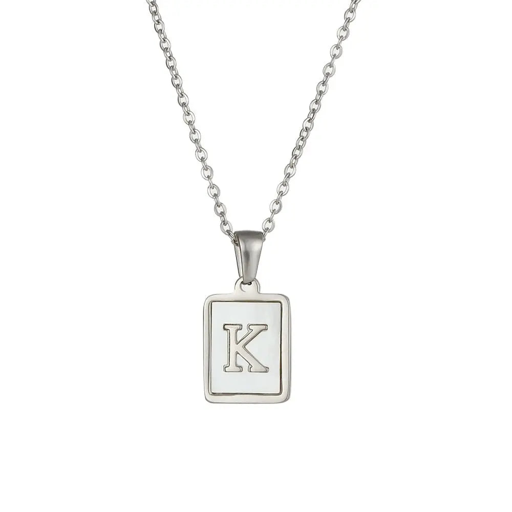 18K Golden Chain Necklaces Male Square Natural Shell Initial Letters Pendant Stainless Steel Jewelry - Blade & Thread