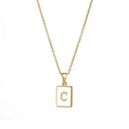18K Golden Chain Necklaces Male Square Natural Shell Initial Letters Pendant Stainless Steel Jewelry nowadaysfashion