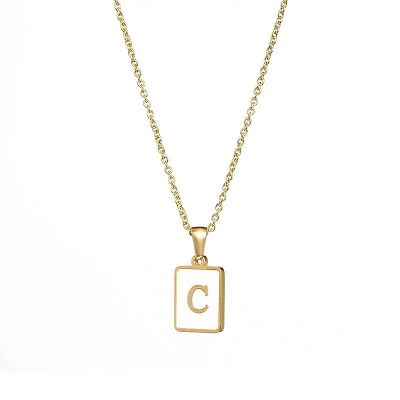 18K Golden Chain Necklaces Male Square Natural Shell Initial Letters Pendant Stainless Steel Jewelry - Blade & Thread