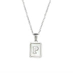 18K Golden Chain Necklaces Male Square Natural Shell Initial Letters Pendant Stainless Steel Jewelry nowadaysfashion