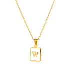 18K Golden Chain Necklaces Male Square Natural Shell Initial Letters Pendant Stainless Steel Jewelry nowadaysfashion