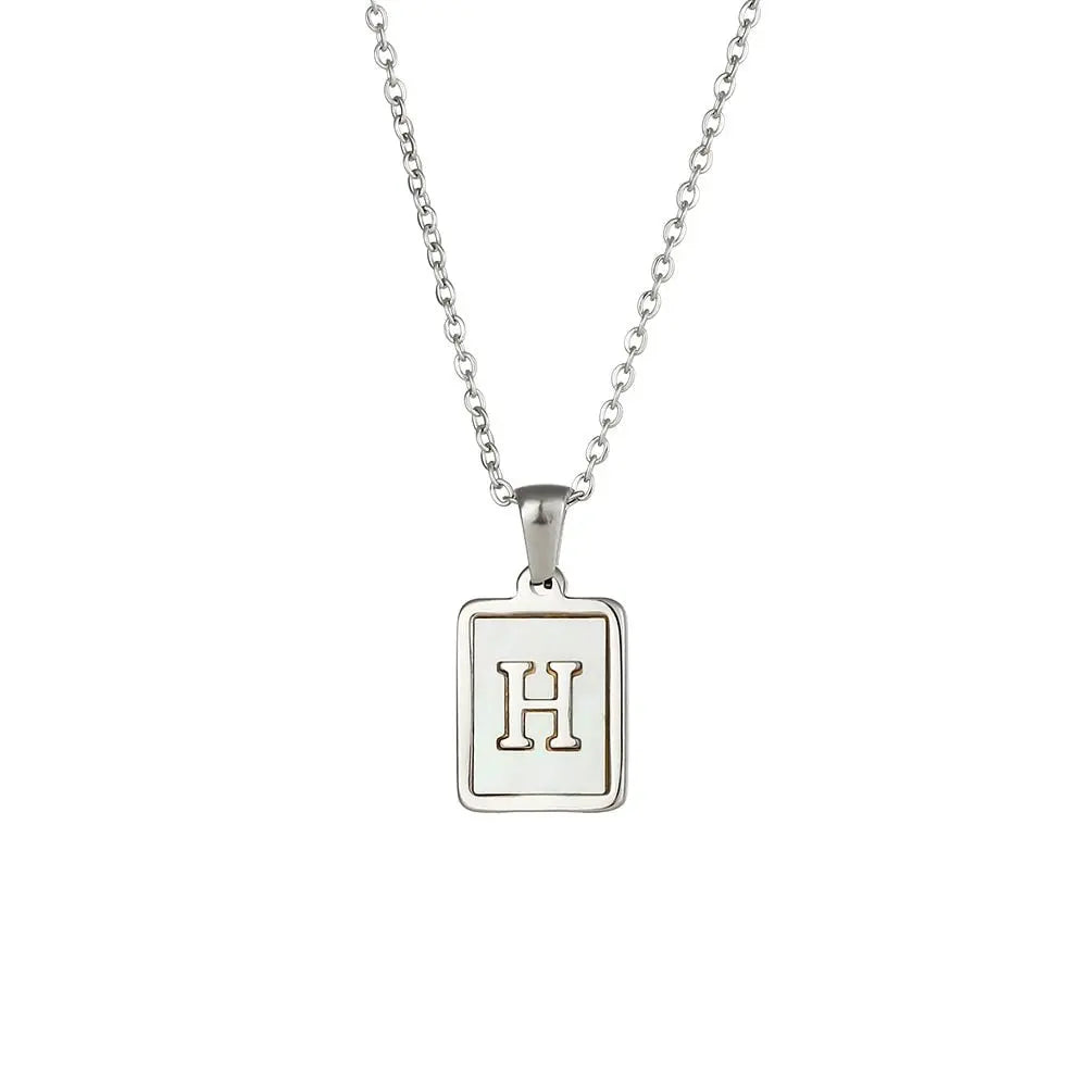 18K Golden Chain Necklaces Male Square Natural Shell Initial Letters Pendant Stainless Steel Jewelry - Blade & Thread