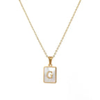 18K Golden Chain Necklaces Male Square Natural Shell Initial Letters Pendant Stainless Steel Jewelry nowadaysfashion