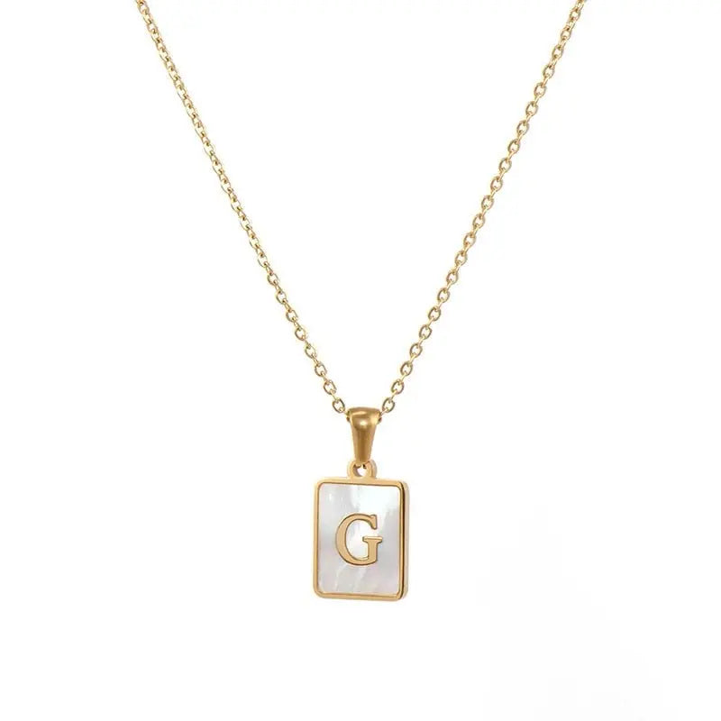 18K Golden Chain Necklaces Male Square Natural Shell Initial Letters Pendant Stainless Steel Jewelry - Blade & Thread