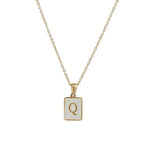 18K Golden Chain Necklaces Male Square Natural Shell Initial Letters Pendant Stainless Steel Jewelry nowadaysfashion
