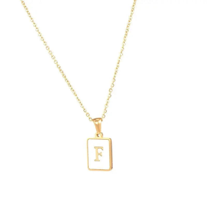 18K Golden Chain Necklaces Male Square Natural Shell Initial Letters Pendant Stainless Steel Jewelry - Blade & Thread
