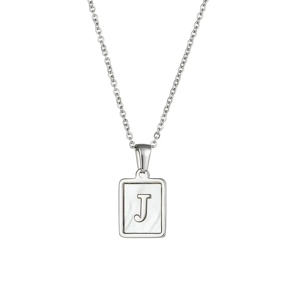 18K Golden Chain Necklaces Male Square Natural Shell Initial Letters Pendant Stainless Steel Jewelry - Blade & Thread