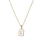 18K Golden Chain Necklaces Male Square Natural Shell Initial Letters Pendant Stainless Steel Jewelry nowadaysfashion