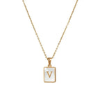 18K Golden Chain Necklaces Male Square Natural Shell Initial Letters Pendant Stainless Steel Jewelry nowadaysfashion
