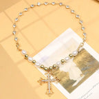 Bling Cross Pendant Necklaces for Women Girl Gift Wedding Neck Jewelry Goth Pearl Necklace nowadaysfashion