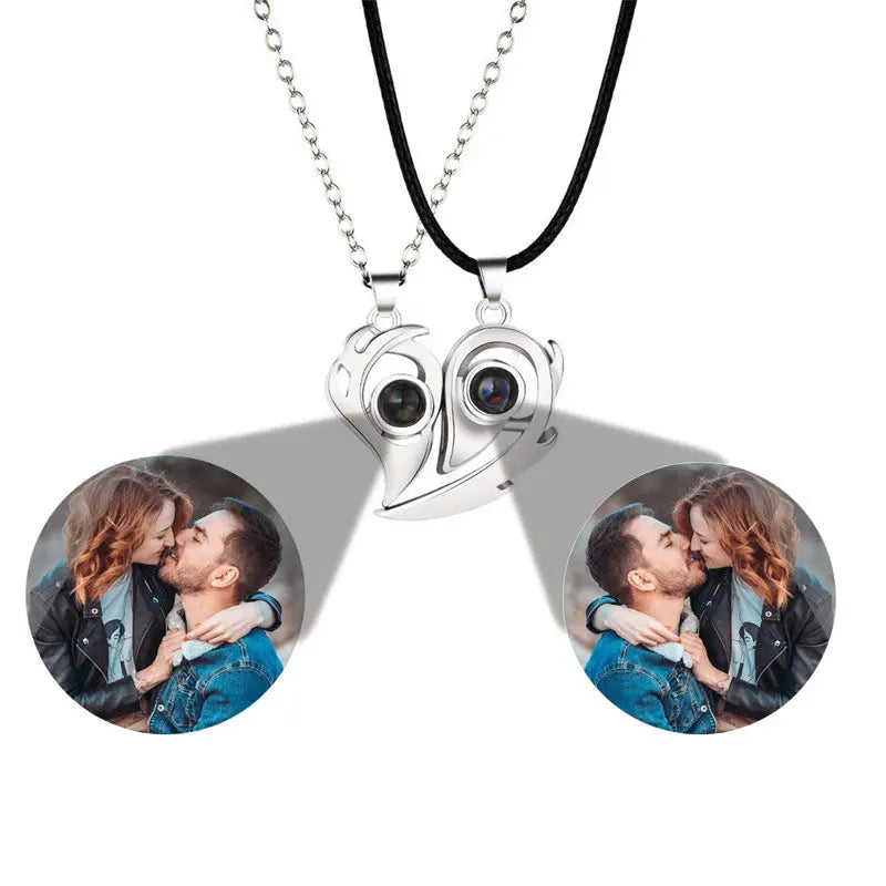 matching couples necklaces for Projection Photo Heart Magnetic Necklace nowadaysfashion