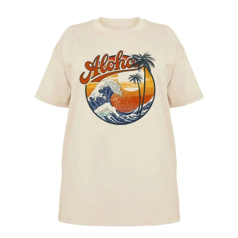 1pcs WHITE Tees Summer Casual Oversized Tee Best Surfing Santa Monica California Womens Retro Style - Blade & Thread