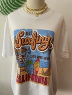 1pcs WHITE Tees Summer Casual Oversized Tee Best Surfing Santa Monica California Womens Retro Style nowadaysfashion