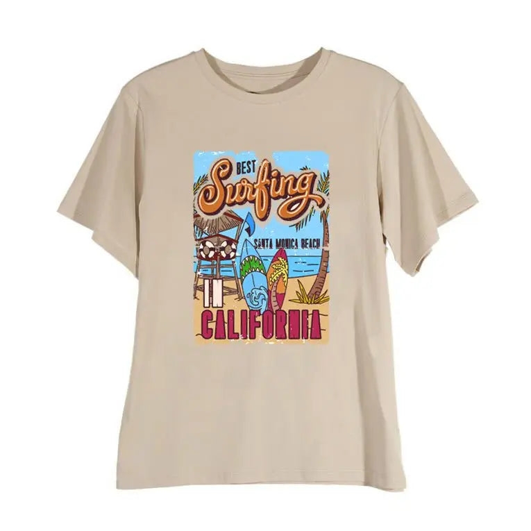 1pcs WHITE Tees Summer Casual Oversized Tee Best Surfing Santa Monica California Womens Retro Style - Blade & Thread