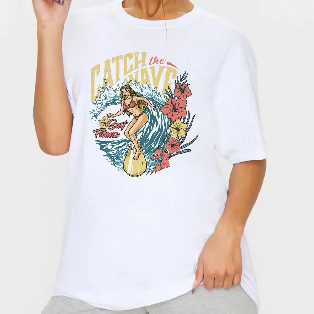 1pcs WHITE Tees Summer Casual Oversized Tee Best Surfing Santa Monica California Womens Retro Style - Blade & Thread