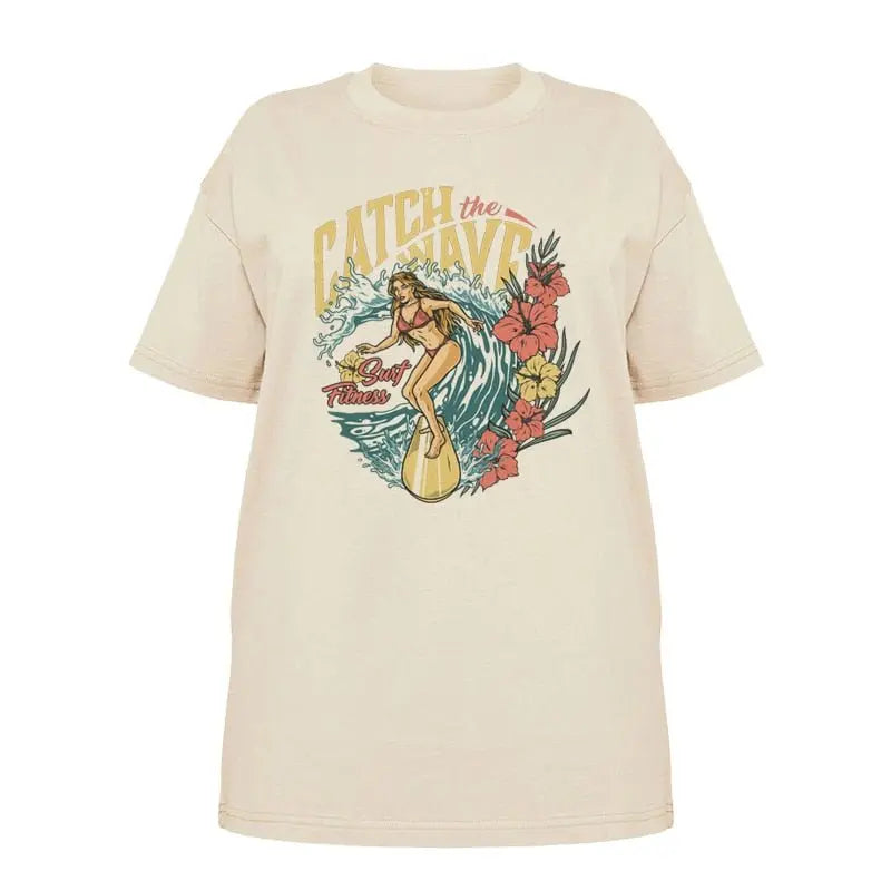 1pcs WHITE Tees Summer Casual Oversized Tee Best Surfing Santa Monica California Womens Retro Style nowadaysfashion