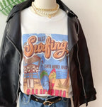 1pcs WHITE Tees Summer Casual Oversized Tee Best Surfing Santa Monica California Womens Retro Style nowadaysfashion