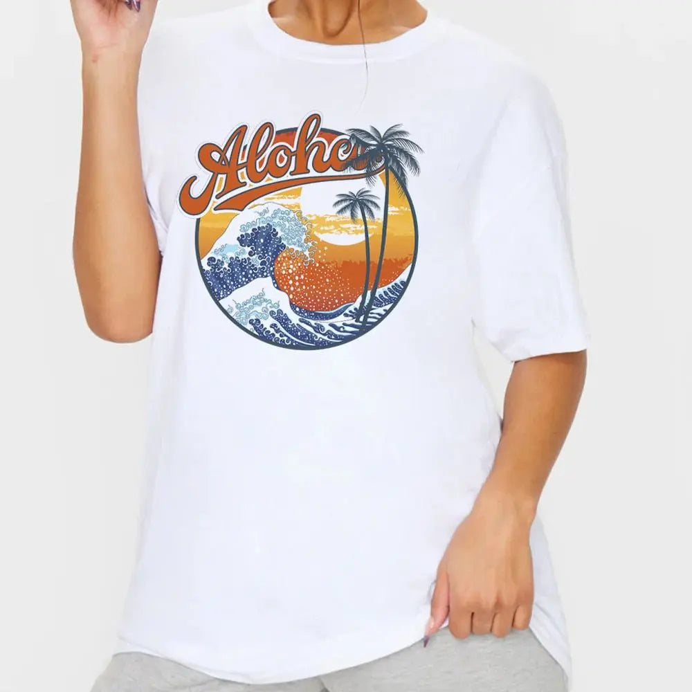 1pcs WHITE Tees Summer Casual Oversized Tee Best Surfing Santa Monica California Womens Retro Style nowadaysfashion