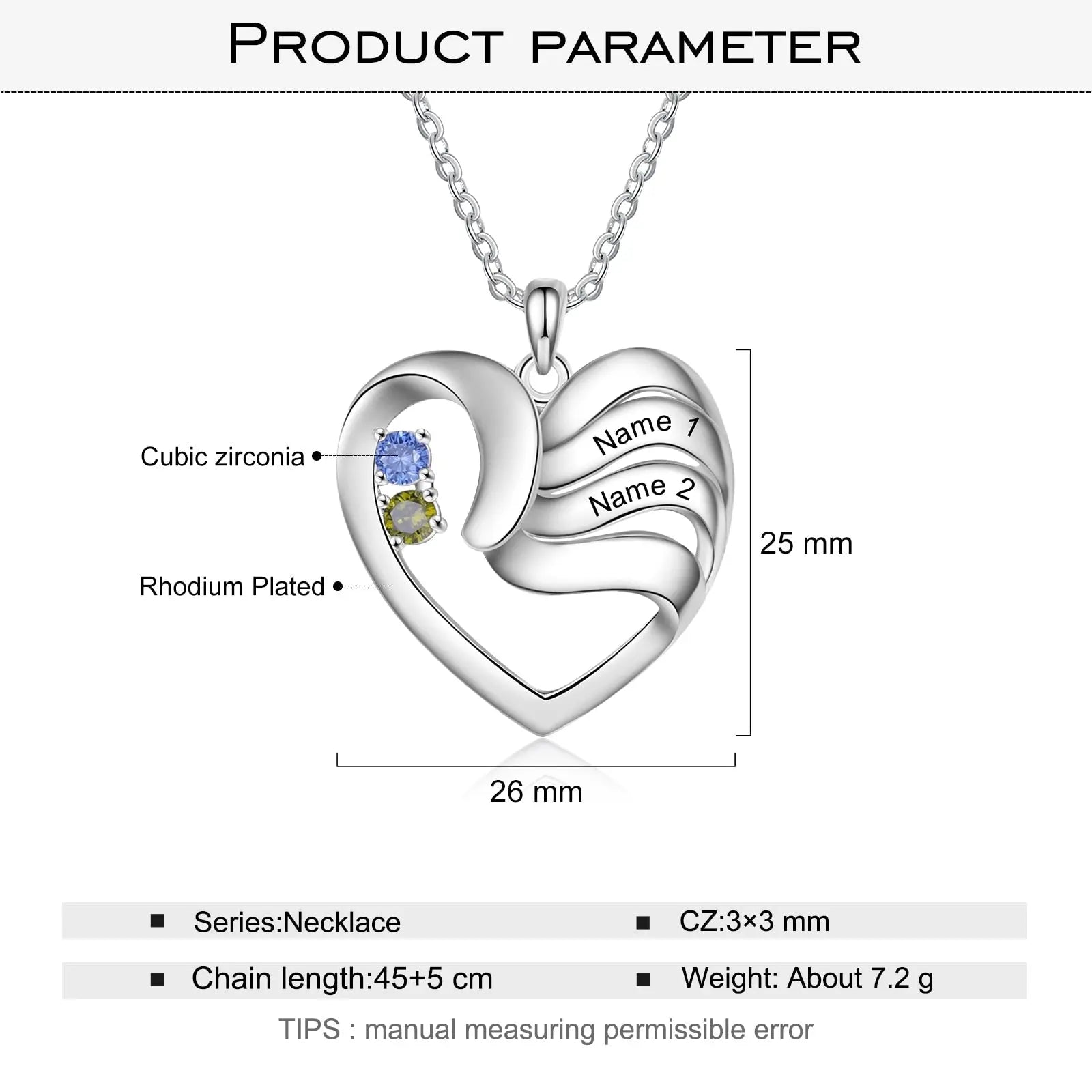 2-5 Names Customized Birthstone Fashion Memorial Heart Necklace nowadaysfashion