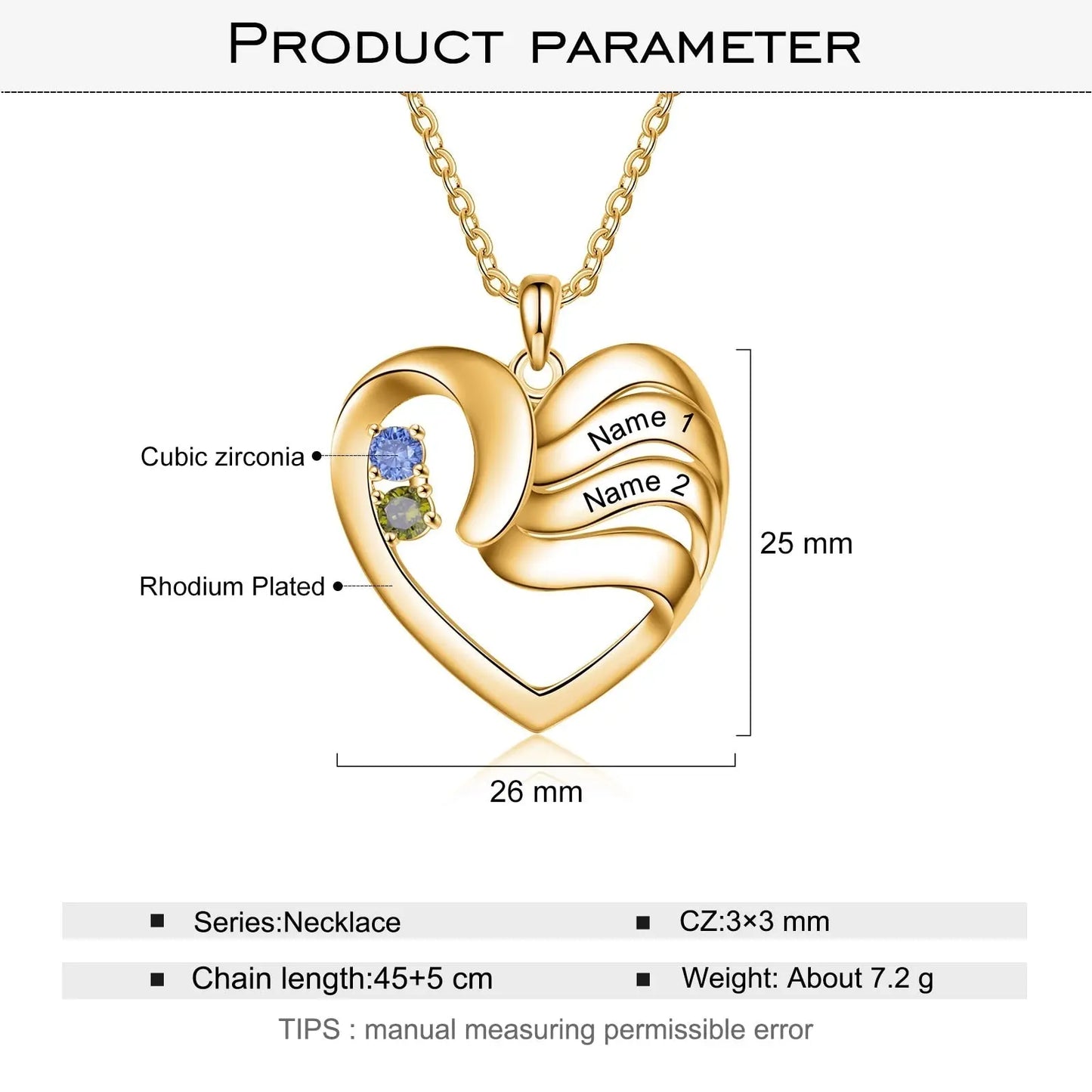 2-5 Names Customized Birthstone Fashion Memorial Heart Necklace - Blade & Thread