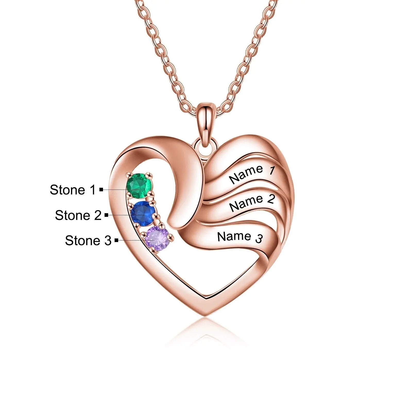 2-5 Names Customized Birthstone Fashion Memorial Heart Necklace - Blade & Thread