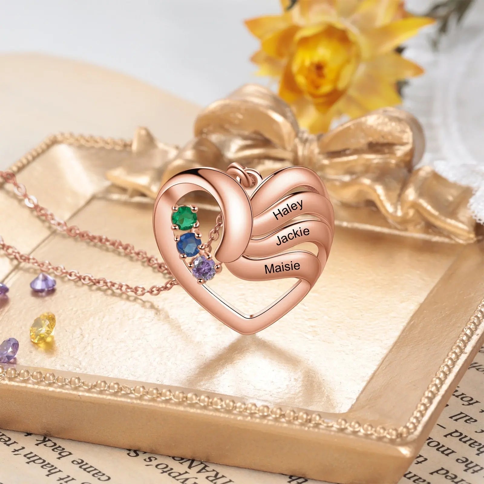 2-5 Names Customized Birthstone Fashion Memorial Heart Necklace - Blade & Thread