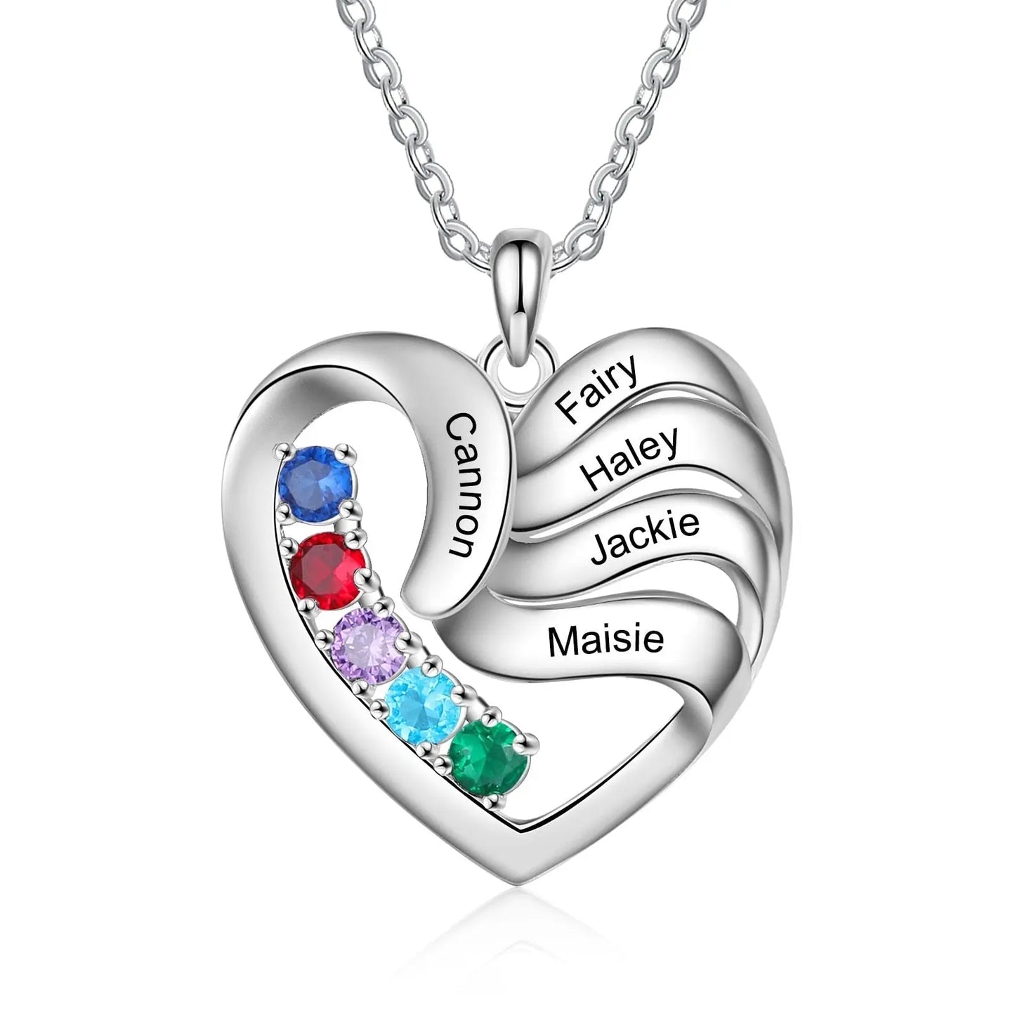 2-5 Names Customized Birthstone Fashion Memorial Heart Necklace - Blade & Thread