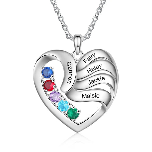 2-5 Names Customized Birthstone Fashion Memorial Heart Necklace nowadaysfashion